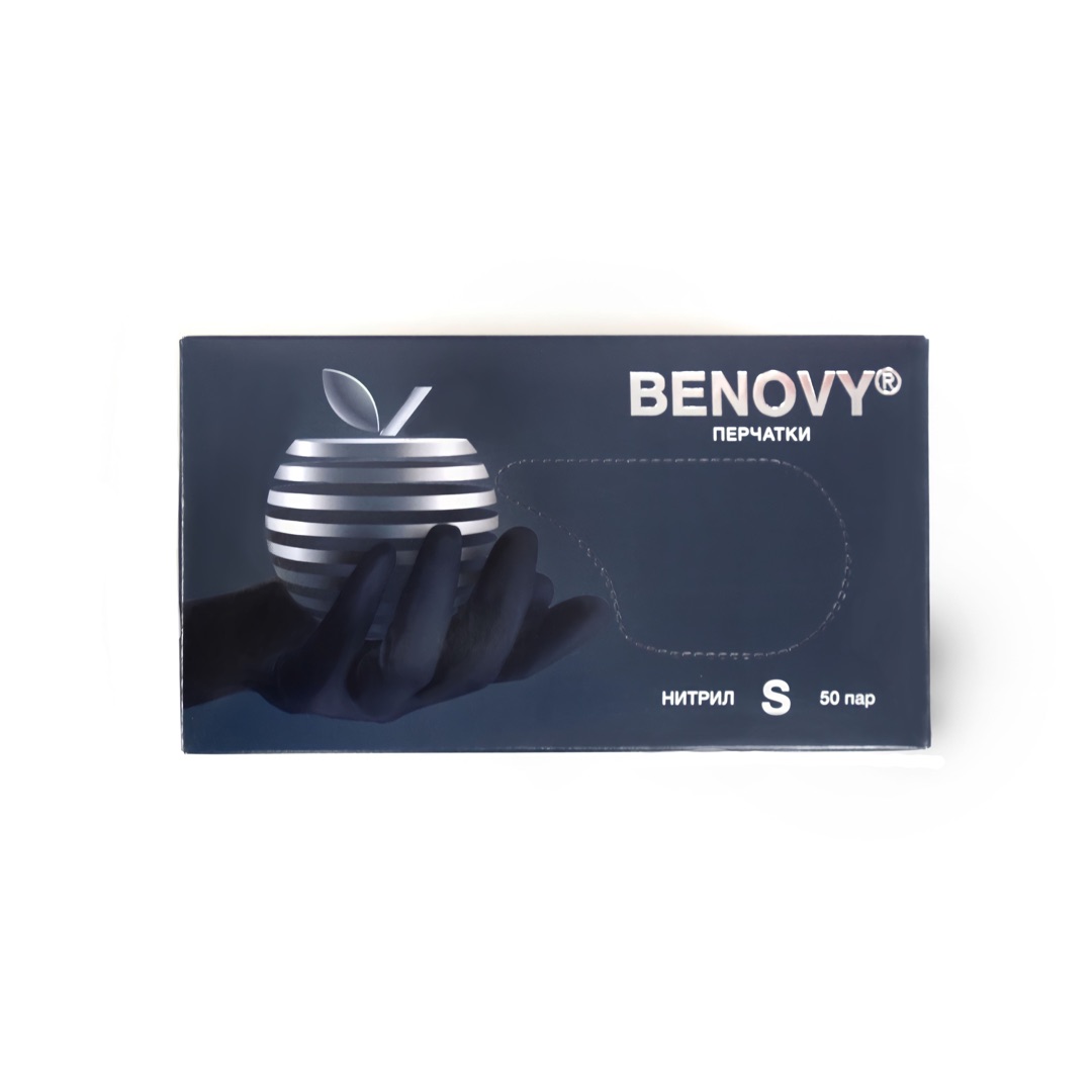 Перчатки нитриловые BENOVY Nitrile MultiColor BS черные р. S 50 пар