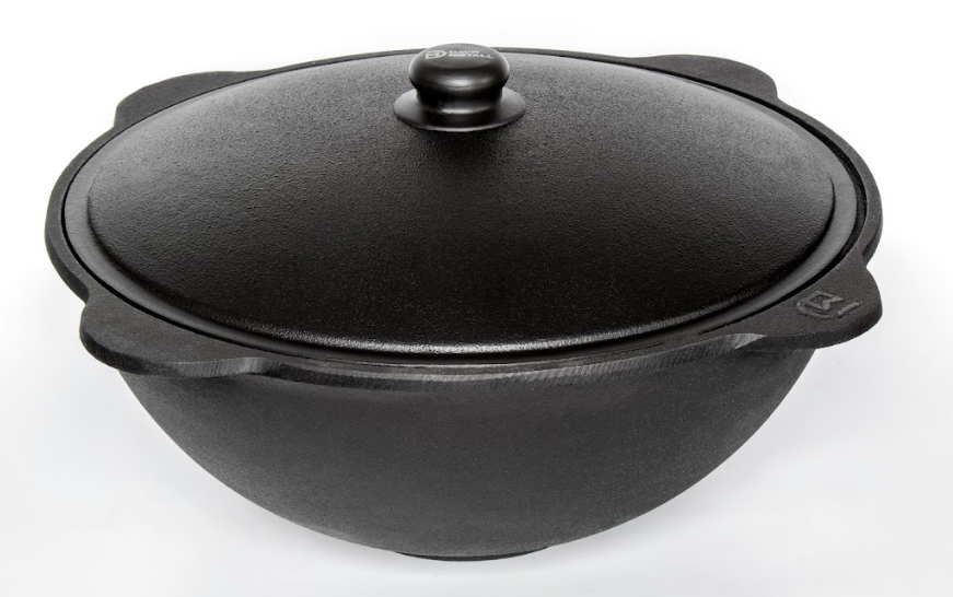 Казан чугунный узбекский DavrMetall 6 л круглое дно с алюминиевой крышкой