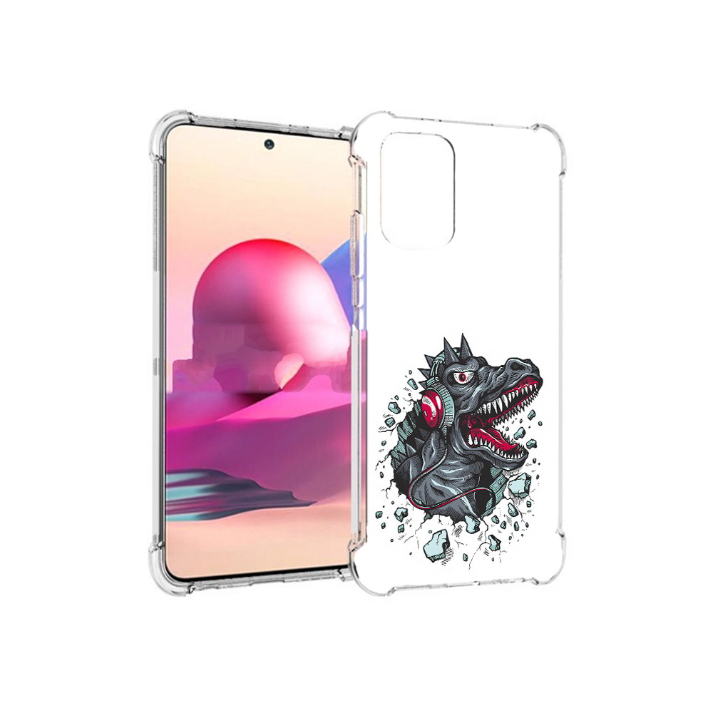 

Чехол MyPads Tocco для Xiaomi Redmi Note 10S Нарисованный динозавр в наушниках, Прозрачный, Tocco