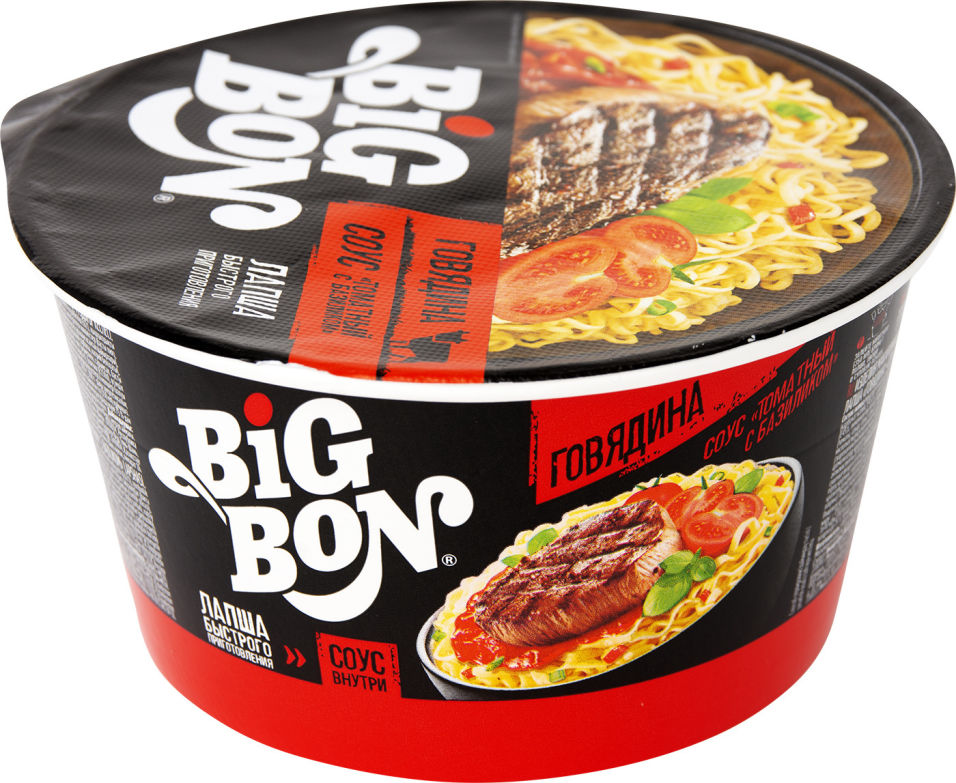 Лапша Big Bon Говядина и соус томатный с базиликом 85г