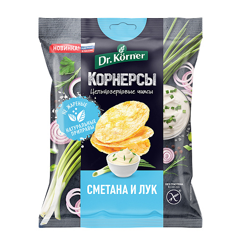 Чипсы кукурузно-рисовые Dr. Korner Сметана и зелёный лук 50 г, 3 шт