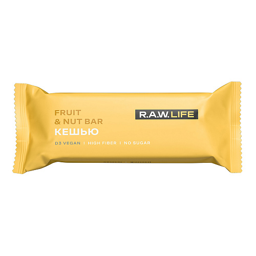 Батончик орехово-фруктовый Raw Life Fruit & nut bar Кешью 47 г, 2 шт