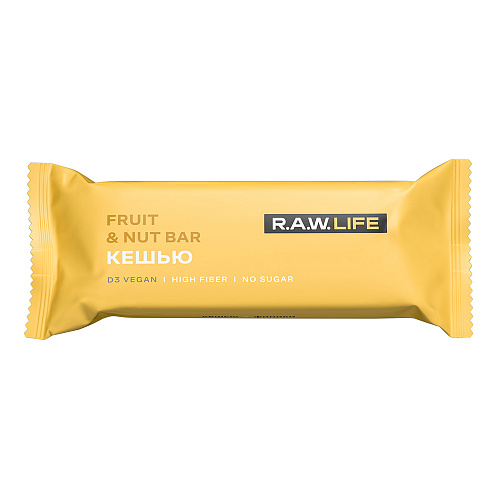

Батончик орехово-фруктовый Raw Life Fruit & nut bar Кешью 47 г, 3 шт