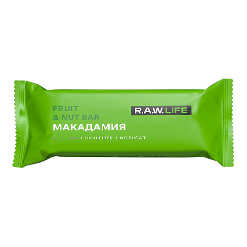 

Батончик орехово-фруктовый Raw Life Fruit & nut bar Макадамия 47 г, 2 шт