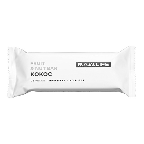 

Батончик орехово-фруктовый Raw Life Fruit & nut bar Кокос 47 г, 3 шт
