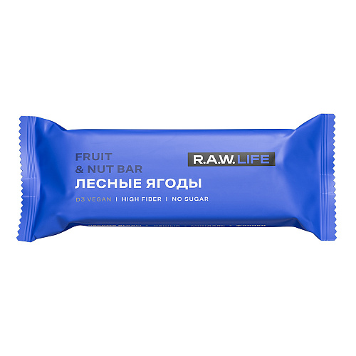

Батончик орехово-фруктовый Raw Life Fruit & nut bar Лесные ягоды 47 г, 2 шт