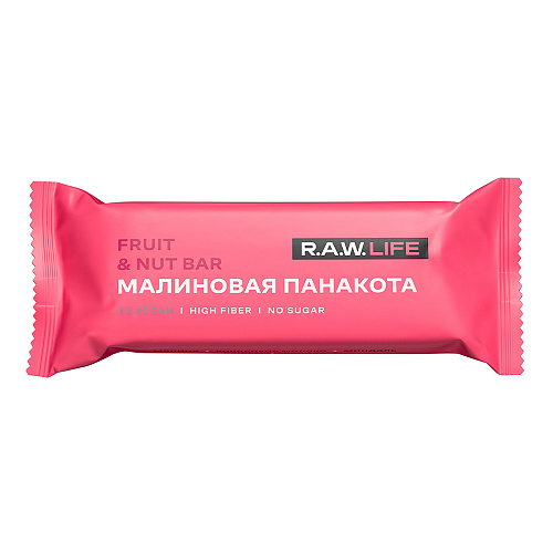 

Батончик орехово-фруктовый Raw Life Fruit & nut bar Малиновая панакота 47 г, 2 шт