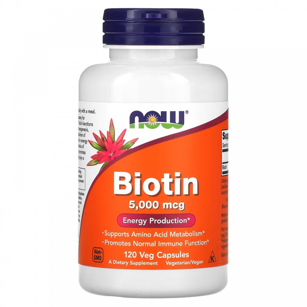 Витамин B NOW Biotin 5000 мкг 120 капсул