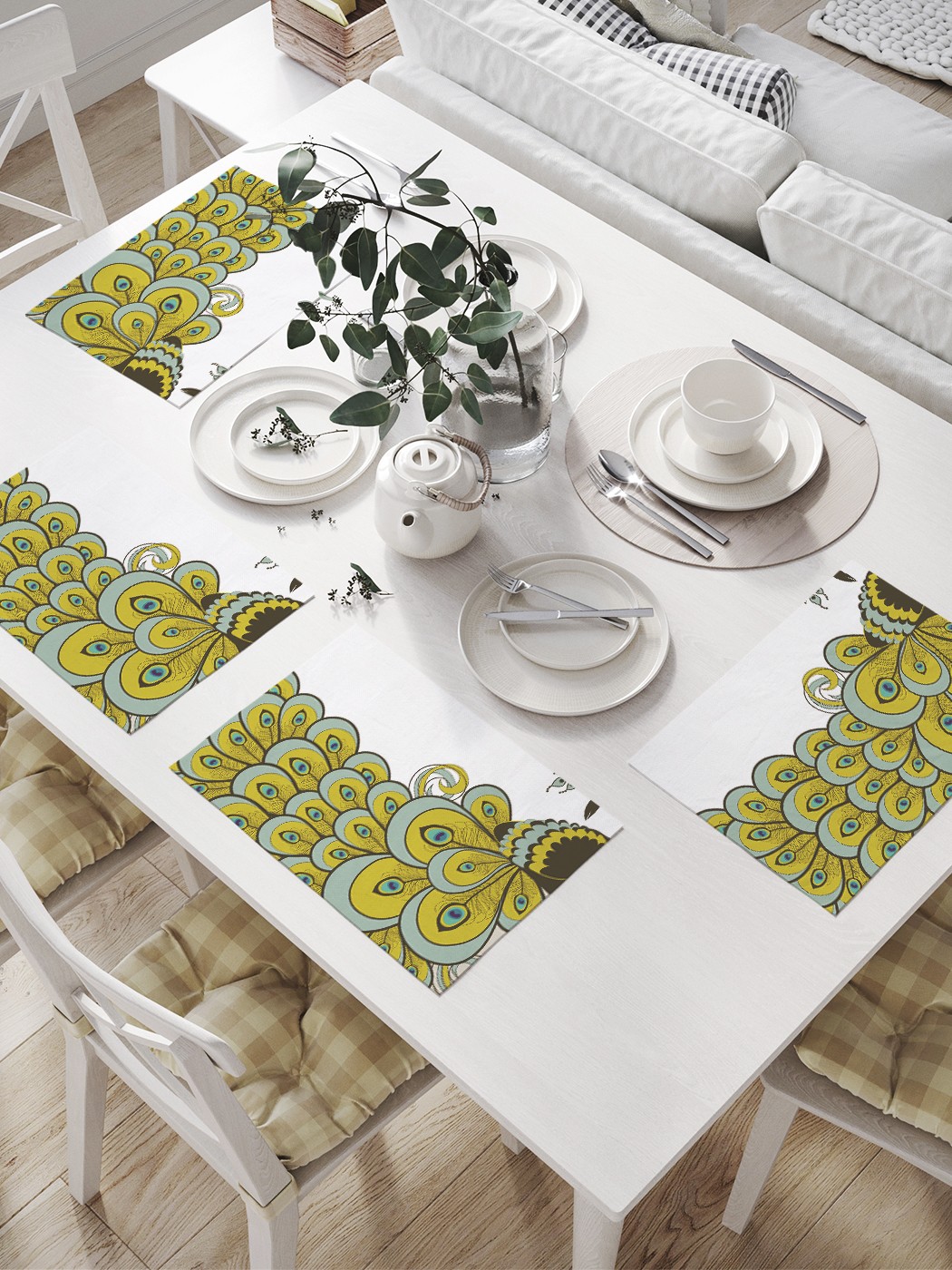 

Комплект салфеток JoyArty "Большехвостый павлин" для сервировки стола (32х46 см, 4 шт.), Желтый, Большехвостый павлин