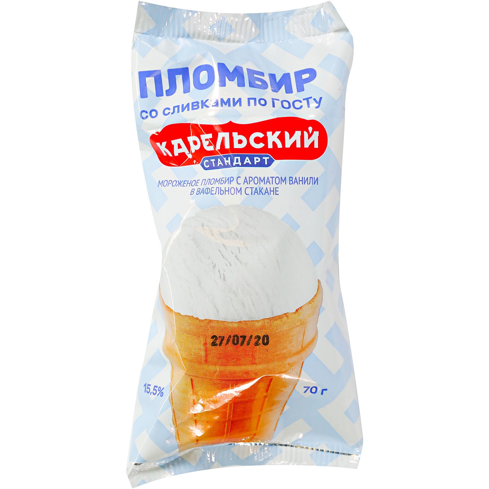 

Мороженое пломбир Мороженое Карелии со сливками в вафельном стаканчике БЗМЖ 70 г