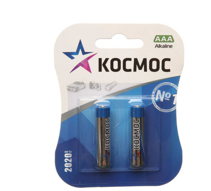 Батарейка KOCMOC Alkaline / 1.5 В / AAA (LR03) 2 штуки в блистере