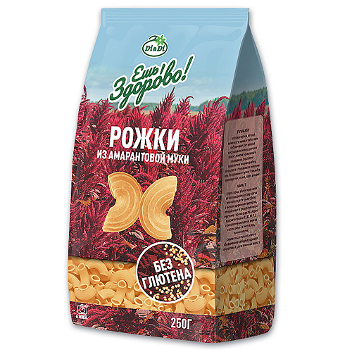 Макаронные изделия из амарантовой муки Ешь здорово Рожки 250 г, 2 шт