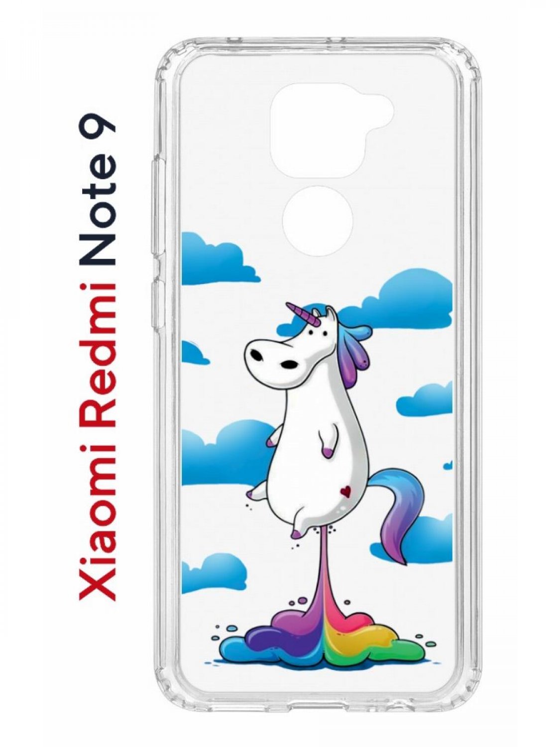 Чехол на Redmi Note 9 Kruche Print Flying Unicorn,противоударный бампер,с защитой камеры