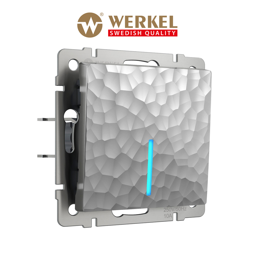

Встраиваемый одноклавишный выключатель Werkel Hammer W1210106 серебряный с подсветкой 10 А, Серебристый, Выключатель одноклавишный с подсветкой