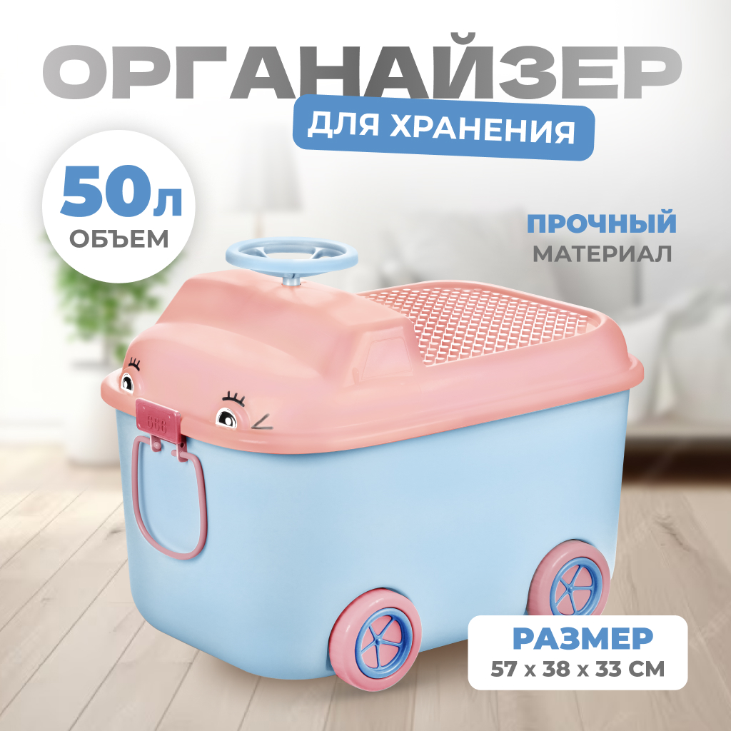 

Контейнер Solmax для хранения игрушек на колесиках, органайзер 54х41,5х38 см, голубой, SM97438