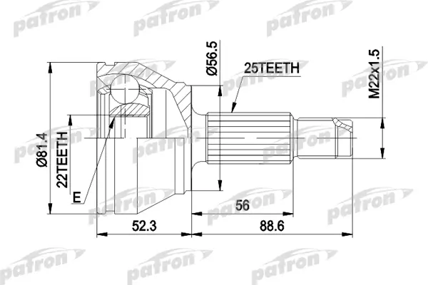 

ШРУС наружн к-кт 25x56.5x22 FORD: FIESTA 95-00 PATRON PCV1192