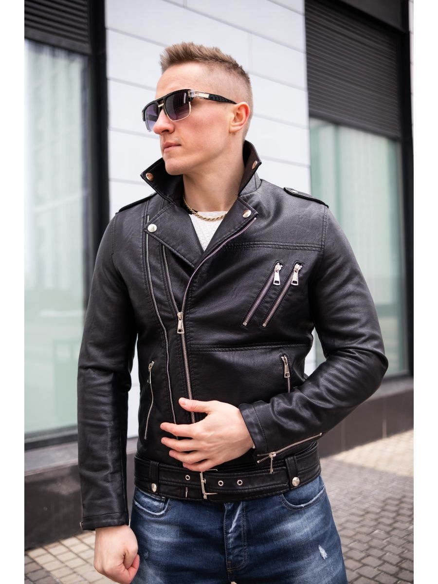 Кожаная куртка мужская SKULL LOFT S202 черная 2XL