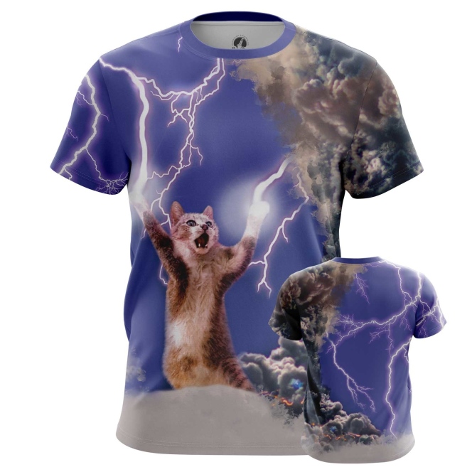 

Футболка мужская teestore Кот и молнии фиолетовая XS, Фиолетовый, Кот и молнии