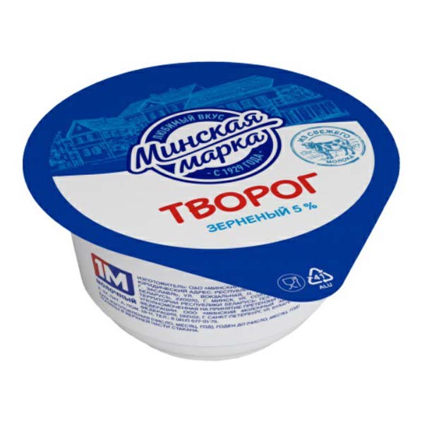 

Творог зерненый Минская марка со сливками 5% БЗМЖ 140 г
