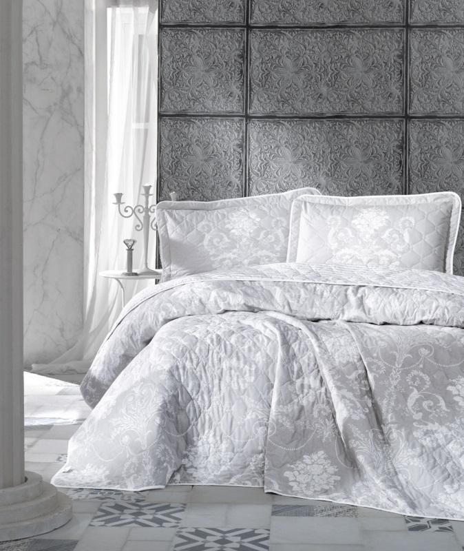 Покрывало KARVEN Y923 Alone V1 Gri 180х240 с наволочкой 50х70 из хлопка стеганое