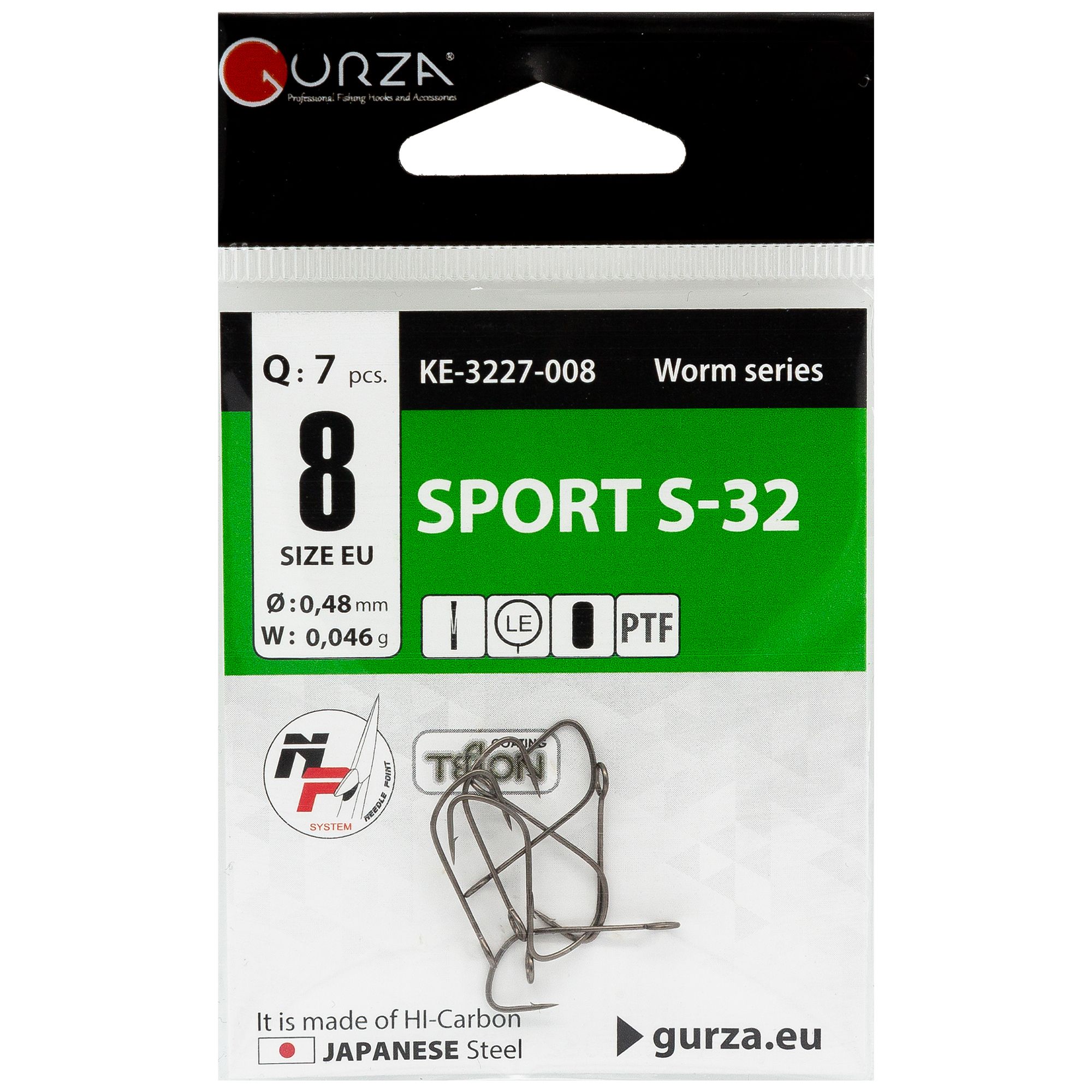 Крючки одинарные Gurza Sport S32 ptf, размер 08 7 шт