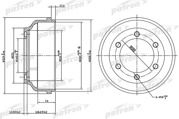 PATRON Барабан тормозной PATRON PDR1068 комплект 1 шт