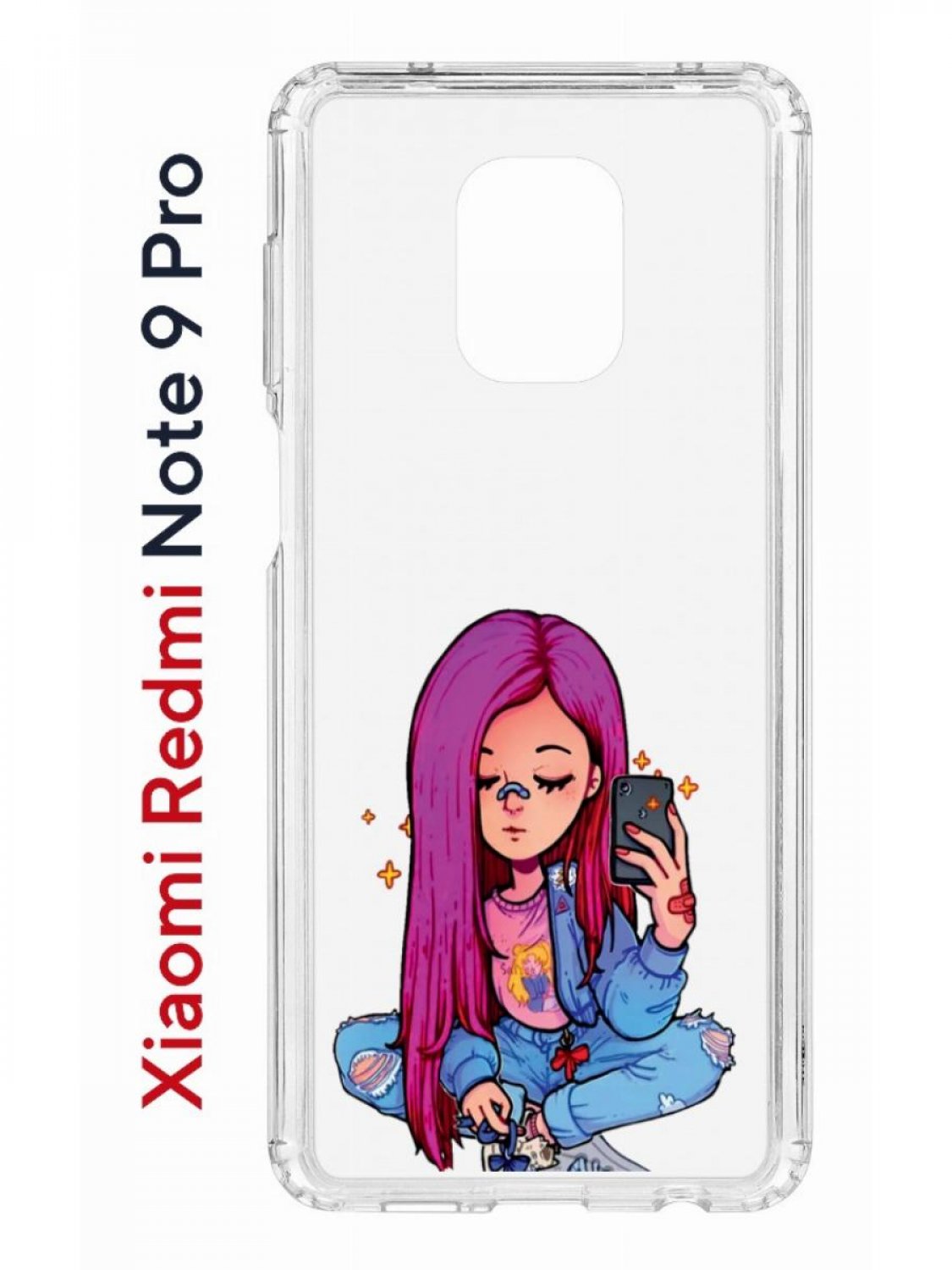 

Чехол на Xiaomi Redmi Note 9 Pro/9s/9 Pro Max Kruche Print Pink Hair,противоударный бампер, Прозрачный;розовый;голубой;бежевый, Ксиоми Редми Нот 9 Про, Нот 9с, Нот 9 Про Макс