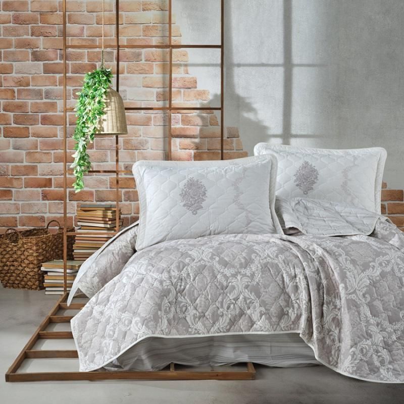 Покрывало KARVEN Y923 Fiorita V2 Lila 180х240 с наволочкой 50х70 из хлопка стеганое