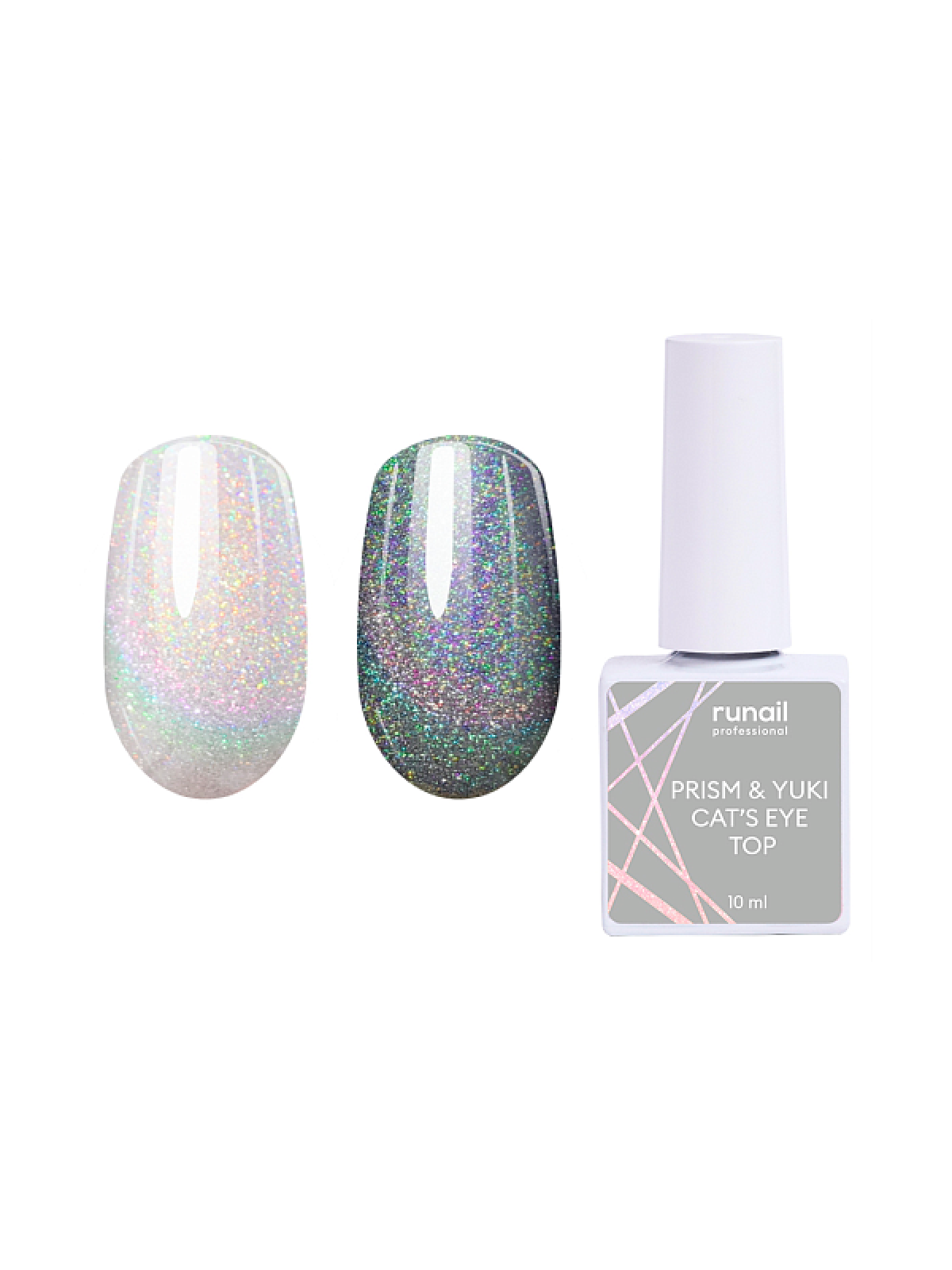 

Топ RuNail Professional Prism & Yuki Cat's Eye Top, глянцевый без липкого слоя 10 мл