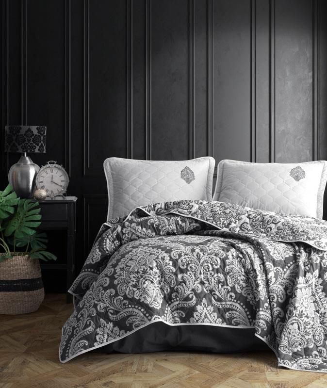 Покрывало KARVEN Y923 MAJESTE V1 ANTRASIT 180х240 с наволочкой 50х70 из хлопка стеганое