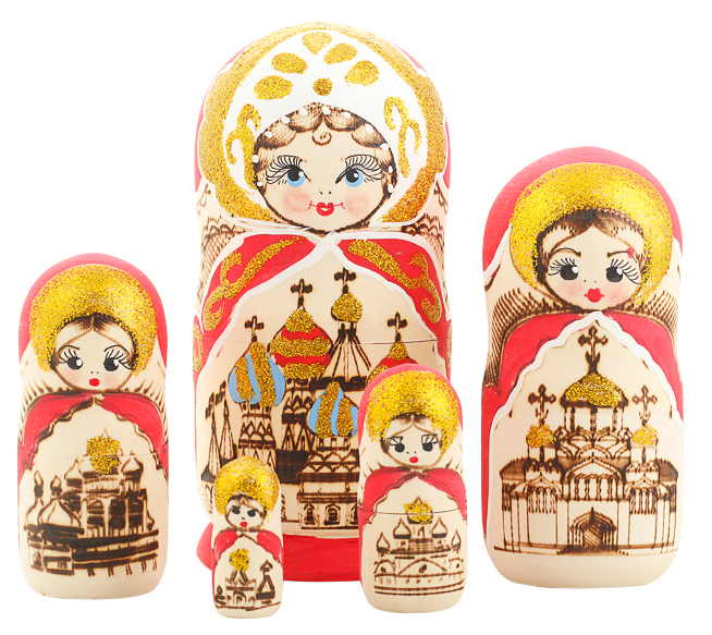 

Матрешка Храмы Москвы 11469, красная, 5 мест, 15 см, Разноцветный