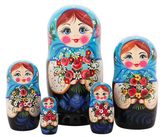 

Матрешка Букетик 23644, 5 мест, 18 см, Разноцветный