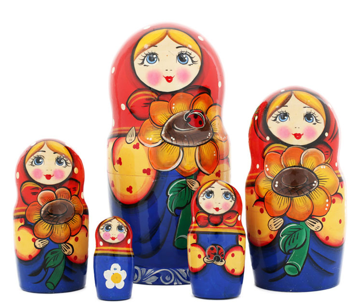 

Матрешка Дарья с подсолнухом 23960, 5 мест, 18 см, Разноцветный