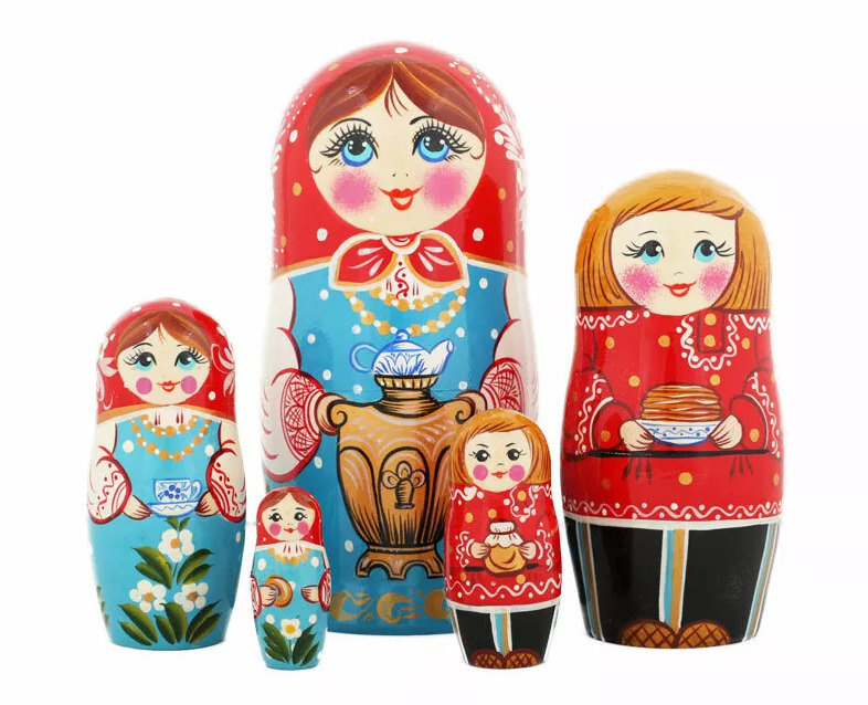 

Матрешка Чаепитие 24073, голубая, 5 мест, 18 см, Разноцветный