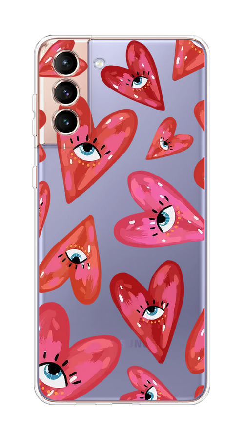 

Чехол на Samsung Galaxy S21 Plus "Сердечки с глазами", Коричневый;красный;розовый, 2102150-1