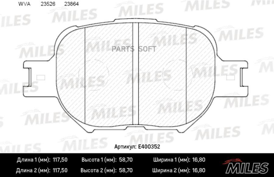

Колодки Тормозные Toyota Celica, Corolla 1.8-2.0d 99- Передние Low-Metallic Miles Miles ар