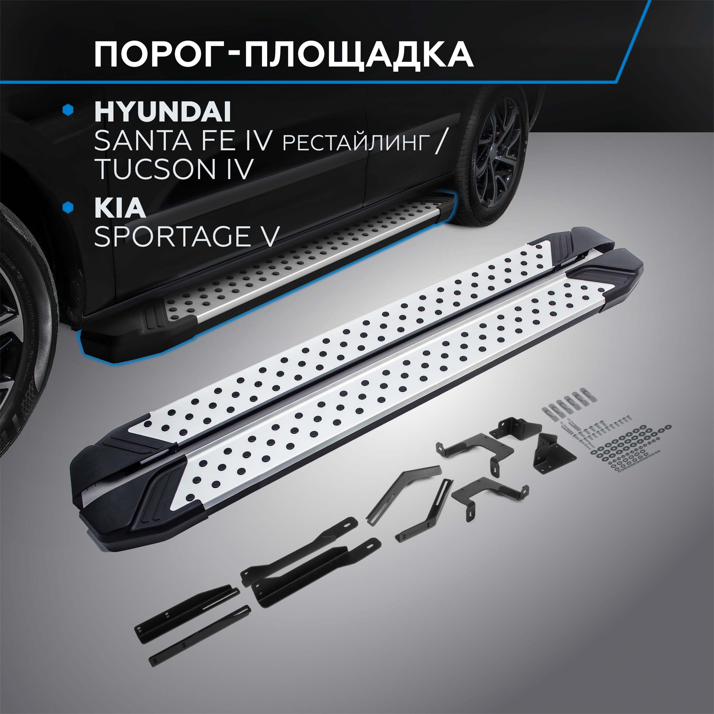 

Пороги "Bmw-Style круг" Rival Hyundai Santa Fe IV рест. 21-/Tucson IV 21-, D180AL.2313.1, D180AL.2313.1