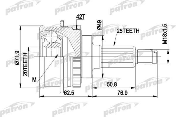 

ШРУС наружн к-кт 25x49x20 SUZUKI: BALENO 1.6i 16v 01/98- PATRON PCV3538