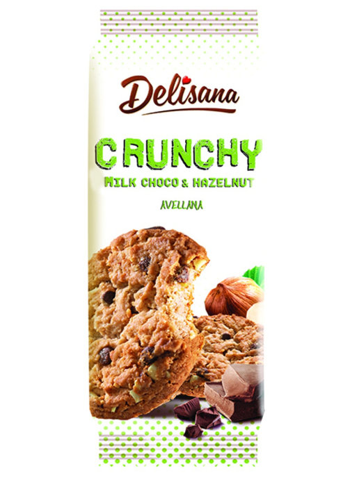 фото Печенье delisana crunchy с кусочками молочного шоколада и лесным орехом 130 г