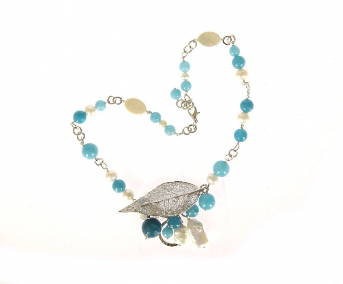 

Колье из бижутерного сплава с искусственным жемчугом/азуритом 45 см Ester Bijoux F766-S BW, F766-S BW