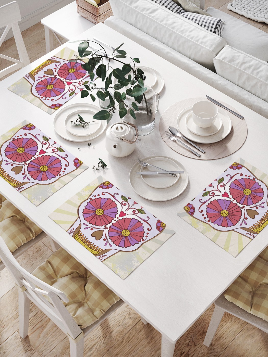 

Комплект салфеток JoyArty "Цветочный череп" для сервировки стола (32х46 см, 4 шт.), Розовый, Цветочный череп