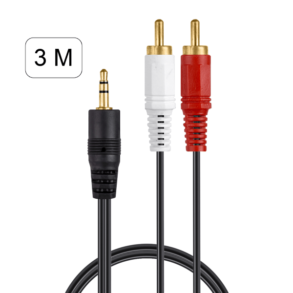 

Кабель AUX 3.5 на 2 RCA золоченый 3M, Черный, Кабель AUX 3.5 на 2 RCA золоченый 3M