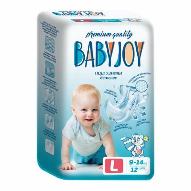 фото Подгузники babyjoy l (9-14 кг) 12 шт