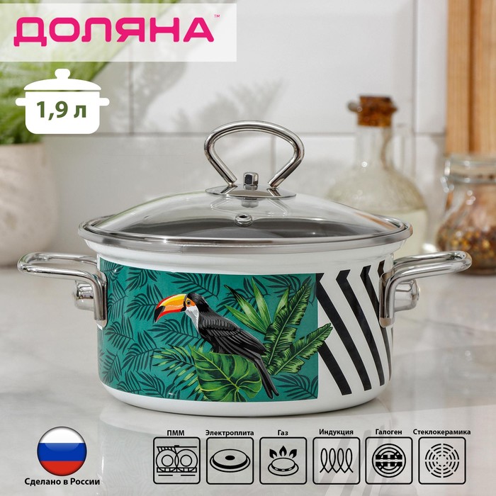 

Доляна Кастрюля Доляна Тропики, 1,9 л, стеклянная крышка, цвет белый