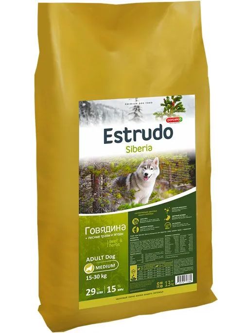 

Корм для собак Estrudo Siberia средних пород, говядина, 5 кг