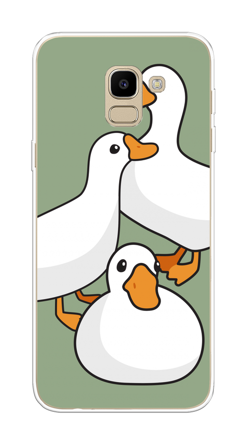 

Чехол на Samsung Galaxy J6 2018 "Утиное трио", Оранжевый;белый;серый, 26150-1