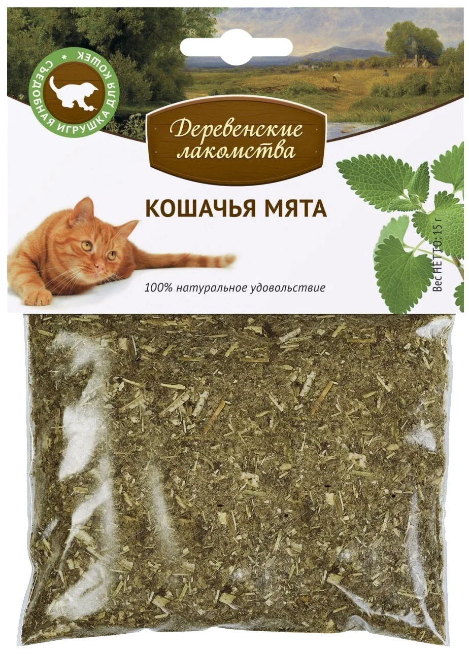 

Лакомство для кошек Деревенские лакомства Кошачья мята, 2 шт по 15 г