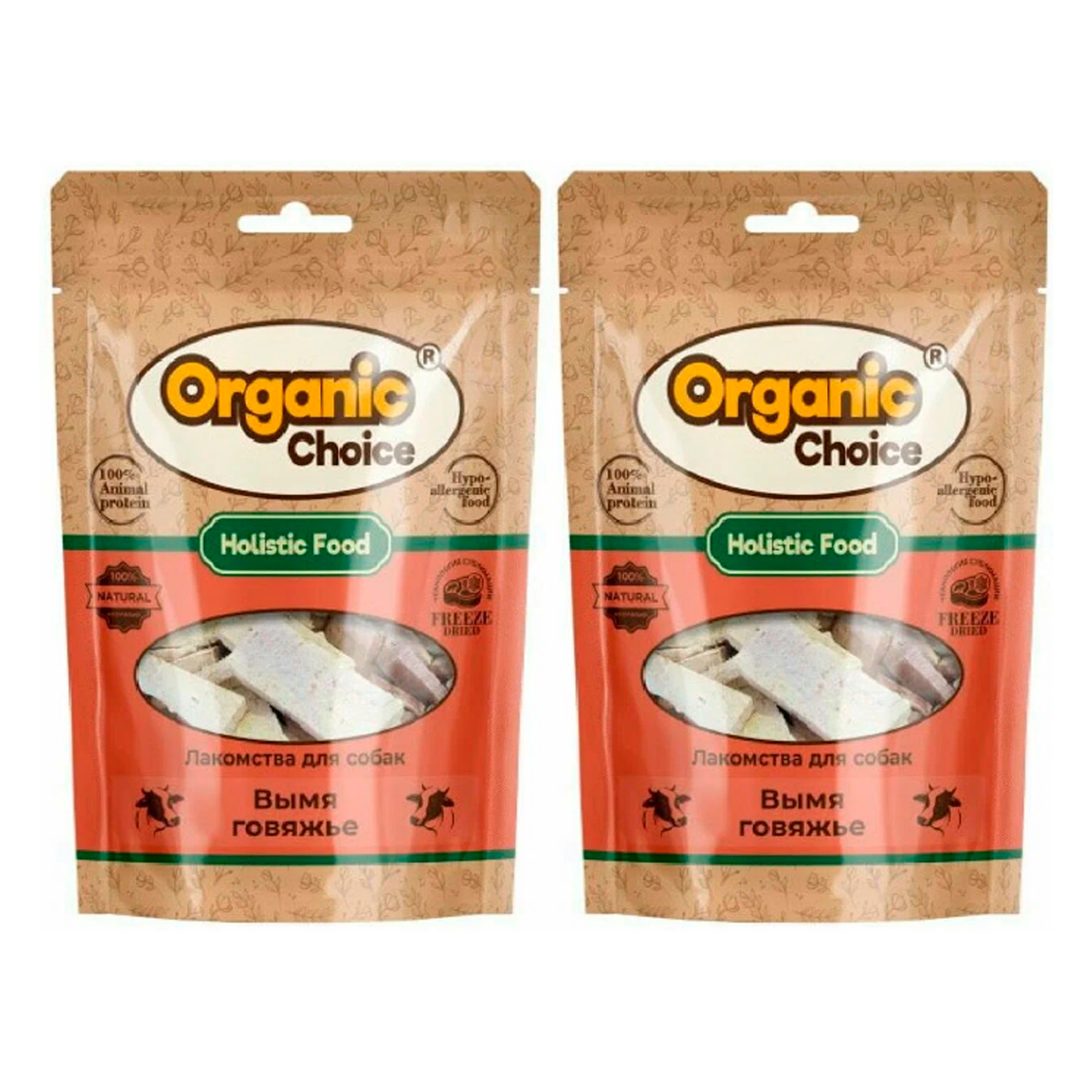 

Лакомство для собак Organic Сhoice Вымя говяжье, 2 шт по 60 г