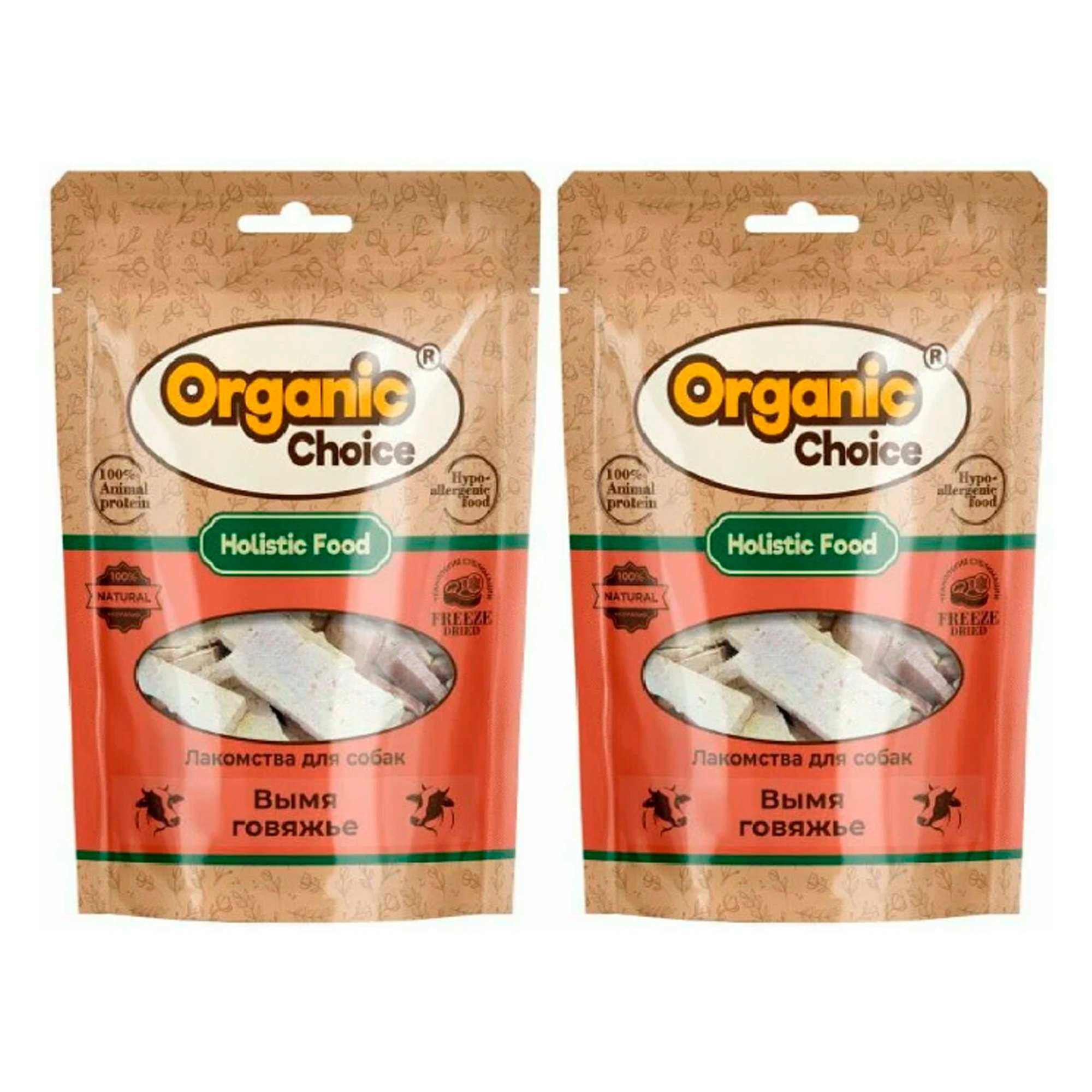 Лакомство для собак Organic Сhoice Вымя говяжье, 2 шт по 60 г