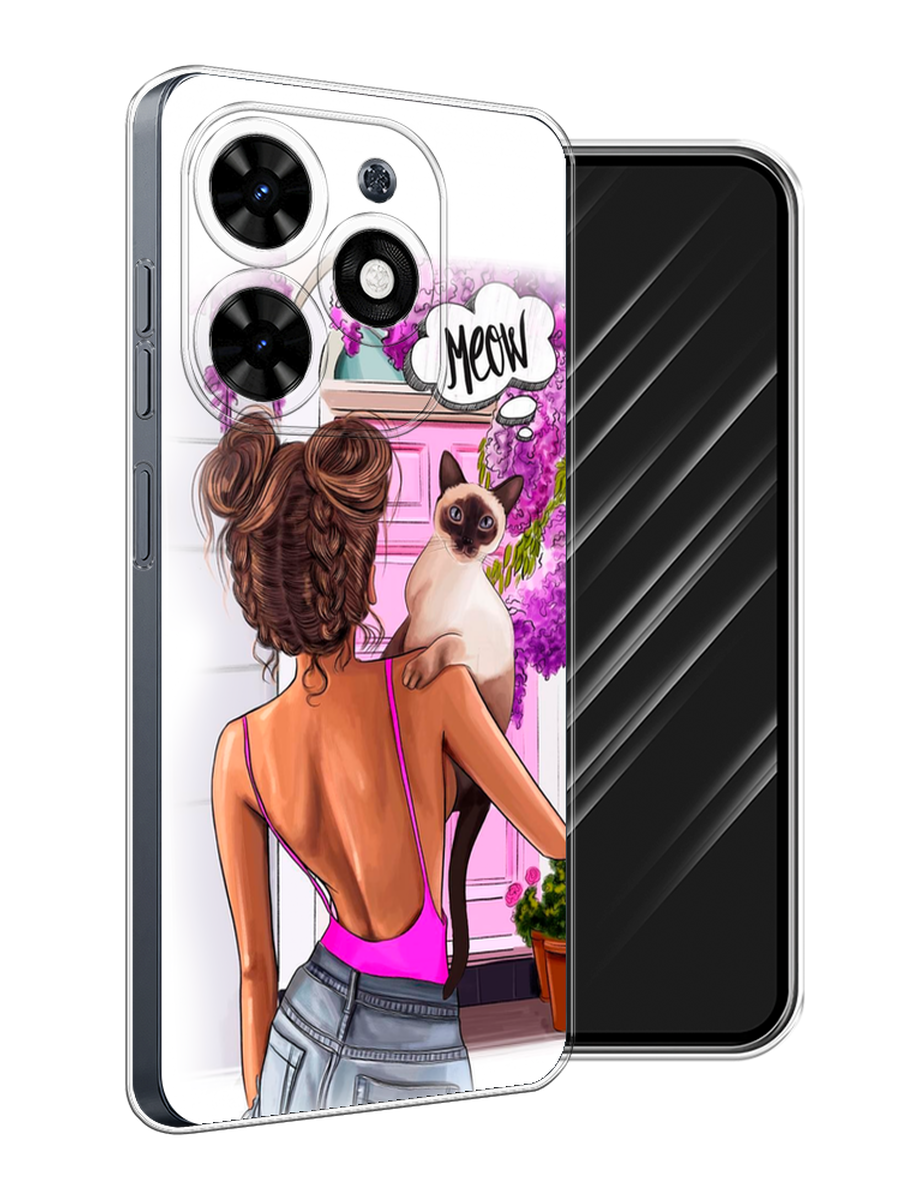 

Чехол Awog на Tecno Spark 20C "Девушка с кошкой", Розовый;коричневый, 304950-1